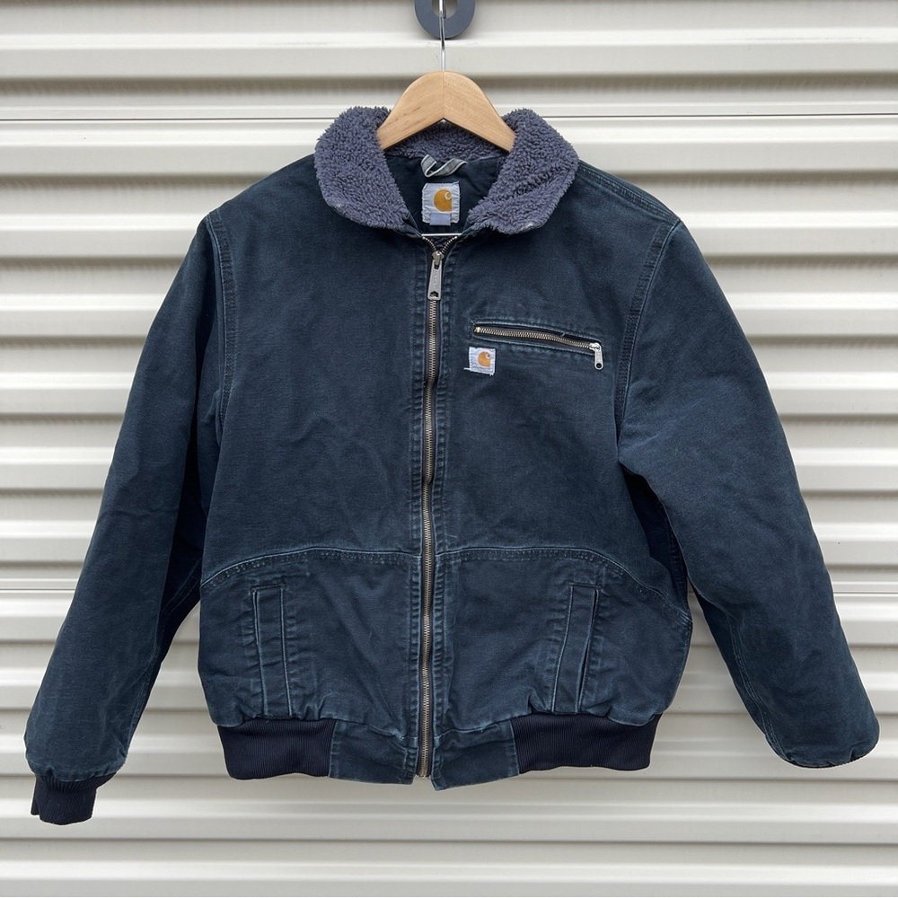 Carhartt Dark Blue Jean Jacket with Gray Collar